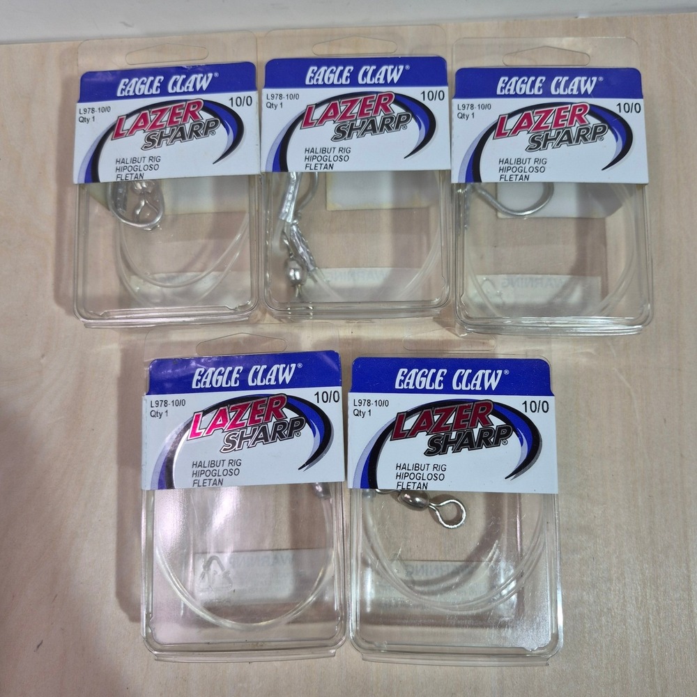 Lot of 5 Eagle Claw Lazer Sharp Halibut Rig L978-10/0‎ Saltwater Fishing Hooks
